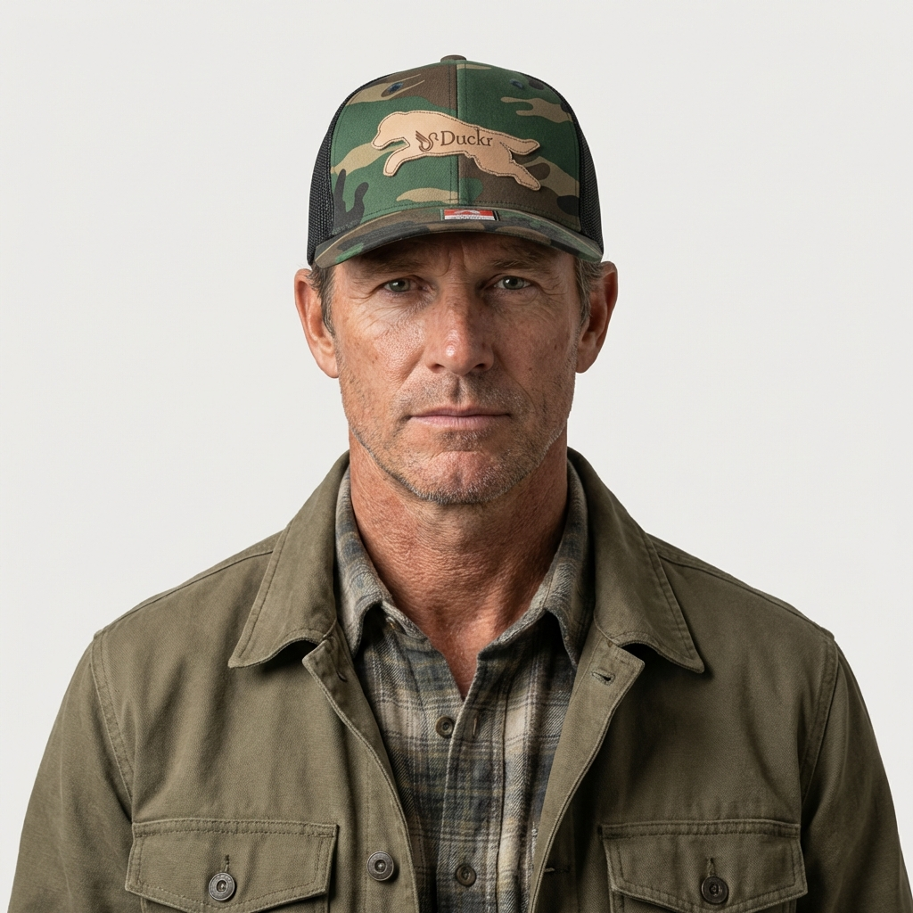Camo Duckr Khaki Camo Flexfit Running Dog Cap